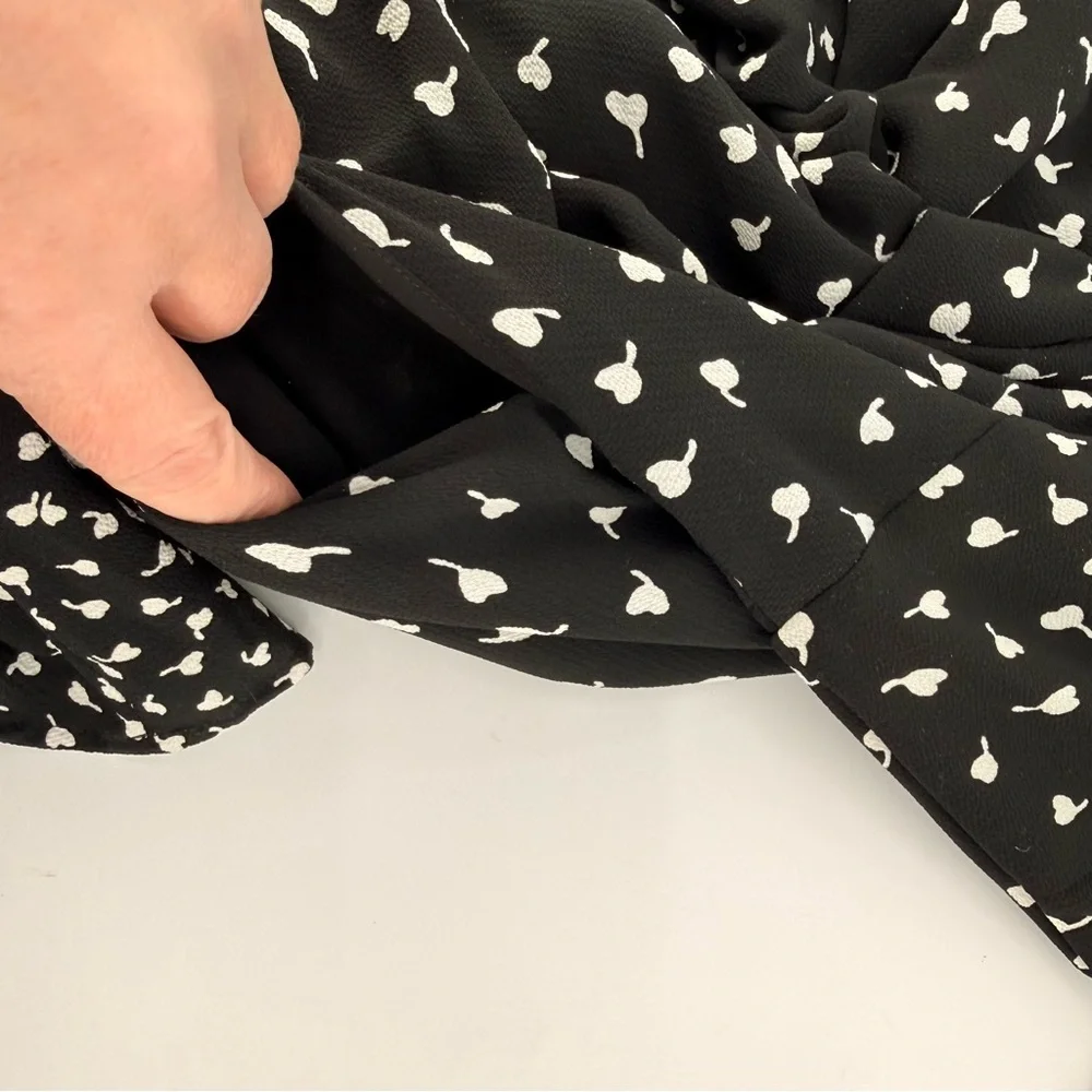 Talbots Womens 12 Flutter Sleeve Midi Dress Black White Dot Pockets Lined A-Line - Picture 8 of 13